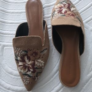 Charles & Keith Brown Floral Embroidered Mules